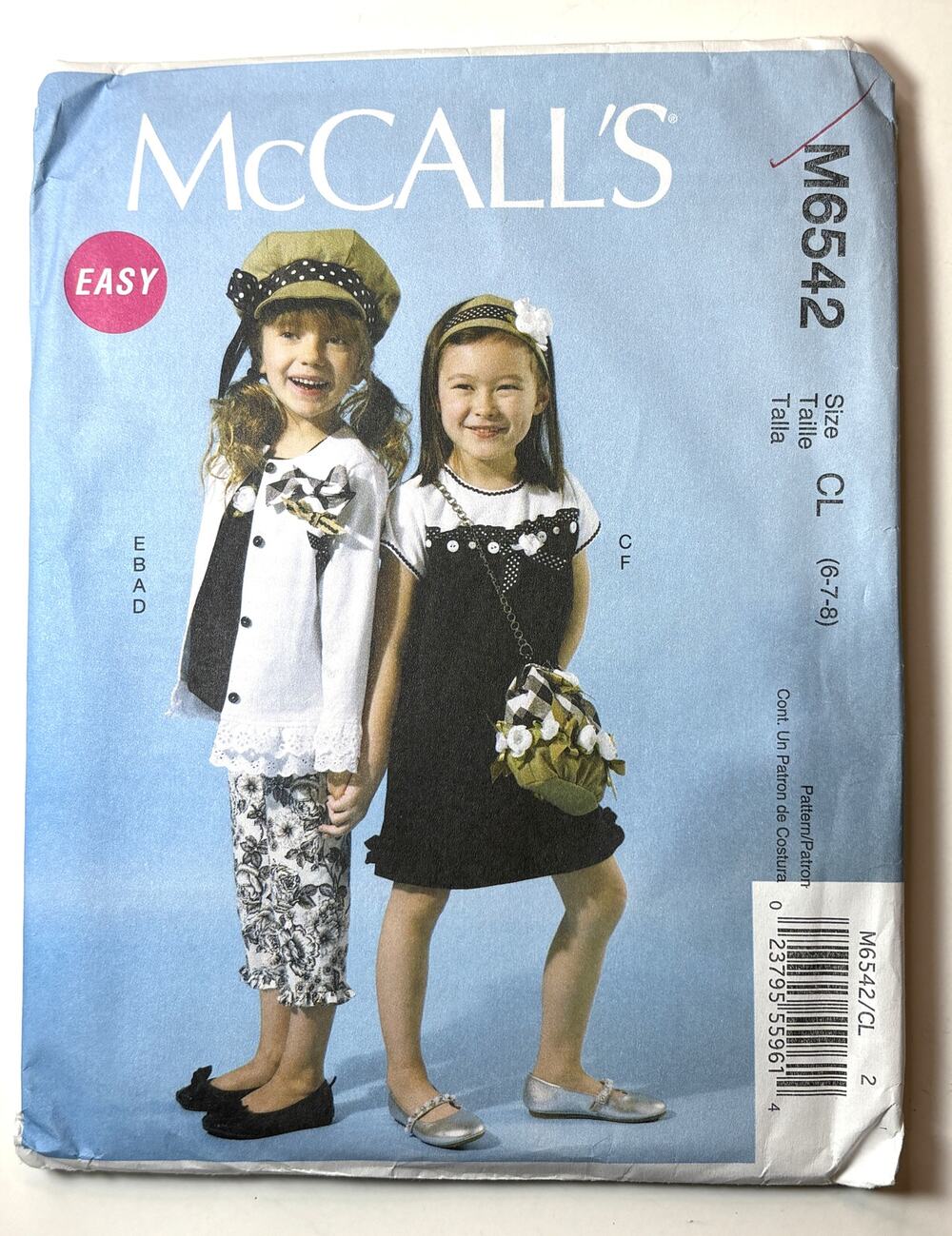 McCall's 6542 Girl's Size 6-8 Easy Outfit Dress, Top, Pants, Cardigan - vn
